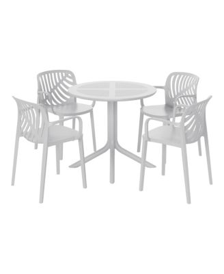 5-Piece Outdoor Resin Round Patio Dining Table Set with Modern Stackable Patio Dining Chairs