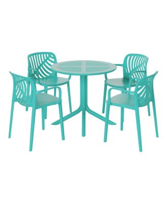 5-Piece Outdoor Resin Round Patio Dining Table Set with Modern Stackable Patio Dining Chairs