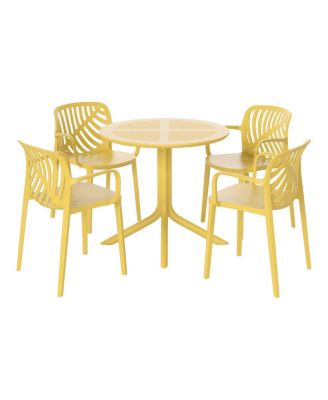 5-Piece Outdoor Resin Round Patio Dining Table Set with Modern Stackable Patio Dining Chairs