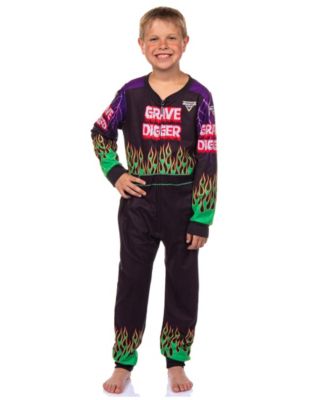 Grave Digger Boys' Union Suit Kids Fleece Monster Truck One Piece Pajamas