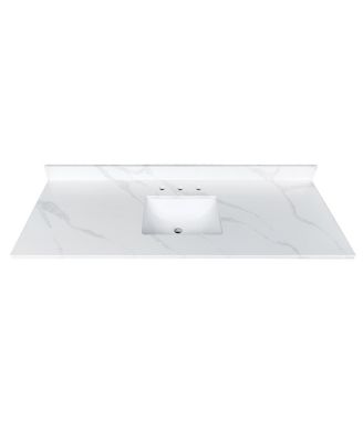 Quartz Bathroom Vanity Top with Undermount Sink, Carrara Marble Look, 4" Backsplash, Stain and Water Resistant, Multiple Sizes