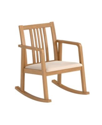 Cushioned Rocking Chair with Slatted Back and Curved Armrests