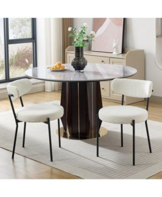 Set of 2 Mid Century Boucle Upholstered Dining Chairs, Curved Back Design Kitchen Seating