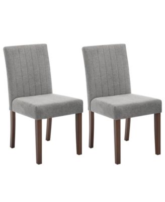 Set of 2 Modern Vertical Stripe Fabric Dining Chairs, Upholstered Kitchen Side Seating with Solid Wood Legs