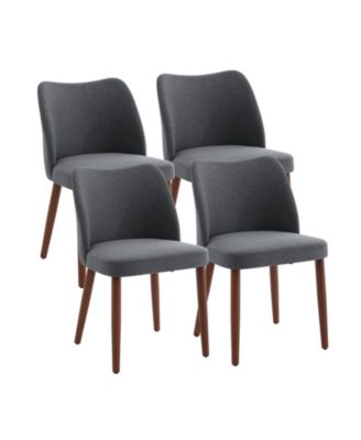 Set of 4 Linen Upholstered Dining Side Chairs, Wing Backrest with Solid Wood Legs for Kitchen
