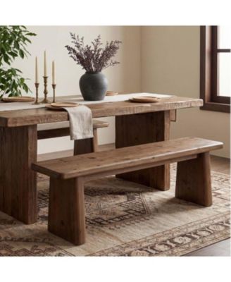 55.1" Solid Wood Dining Bench, Farmhouse Kitchen Bench for Dining Room, Entryway, End of Bed Seating Bench