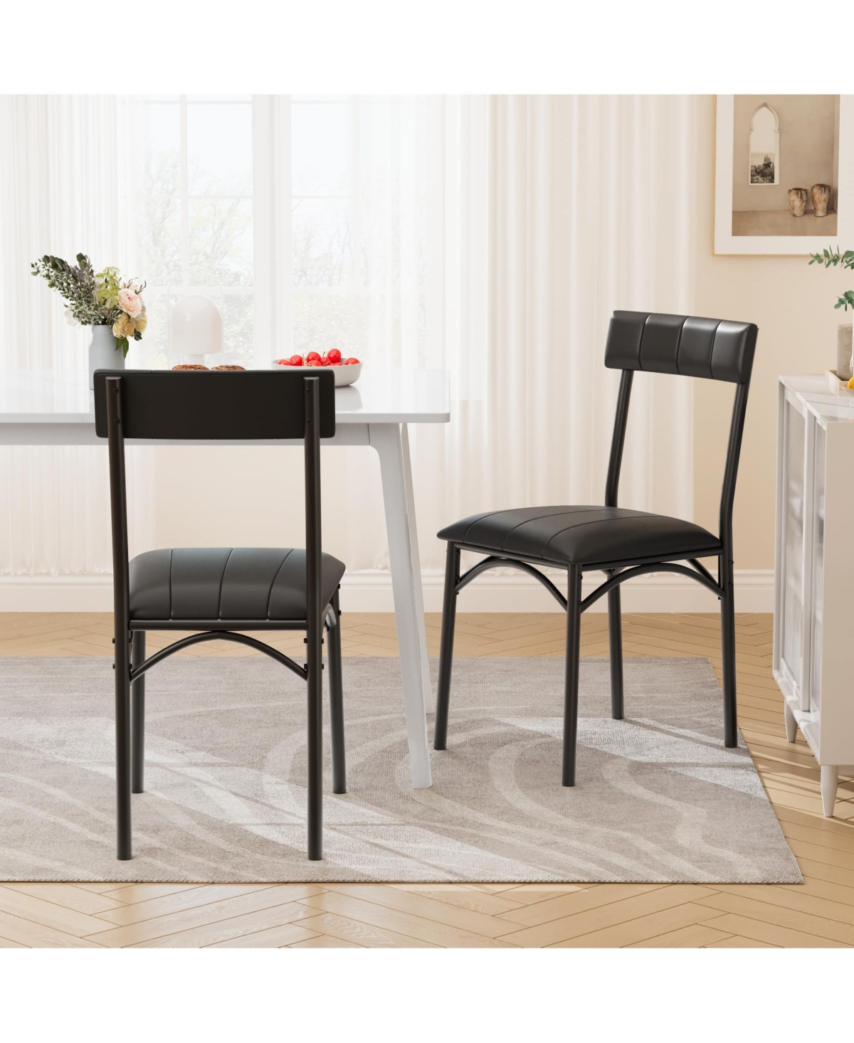 gaomon Set of 2 Mid Century Modern Faux Leather Dining Chairs, Kitchen and Dining Room Table Side Seating
