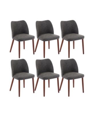 Set of 6 Leather Upholstered Dining Side Chairs, Wing Backrest with Solid Wood Legs for Kitchen
