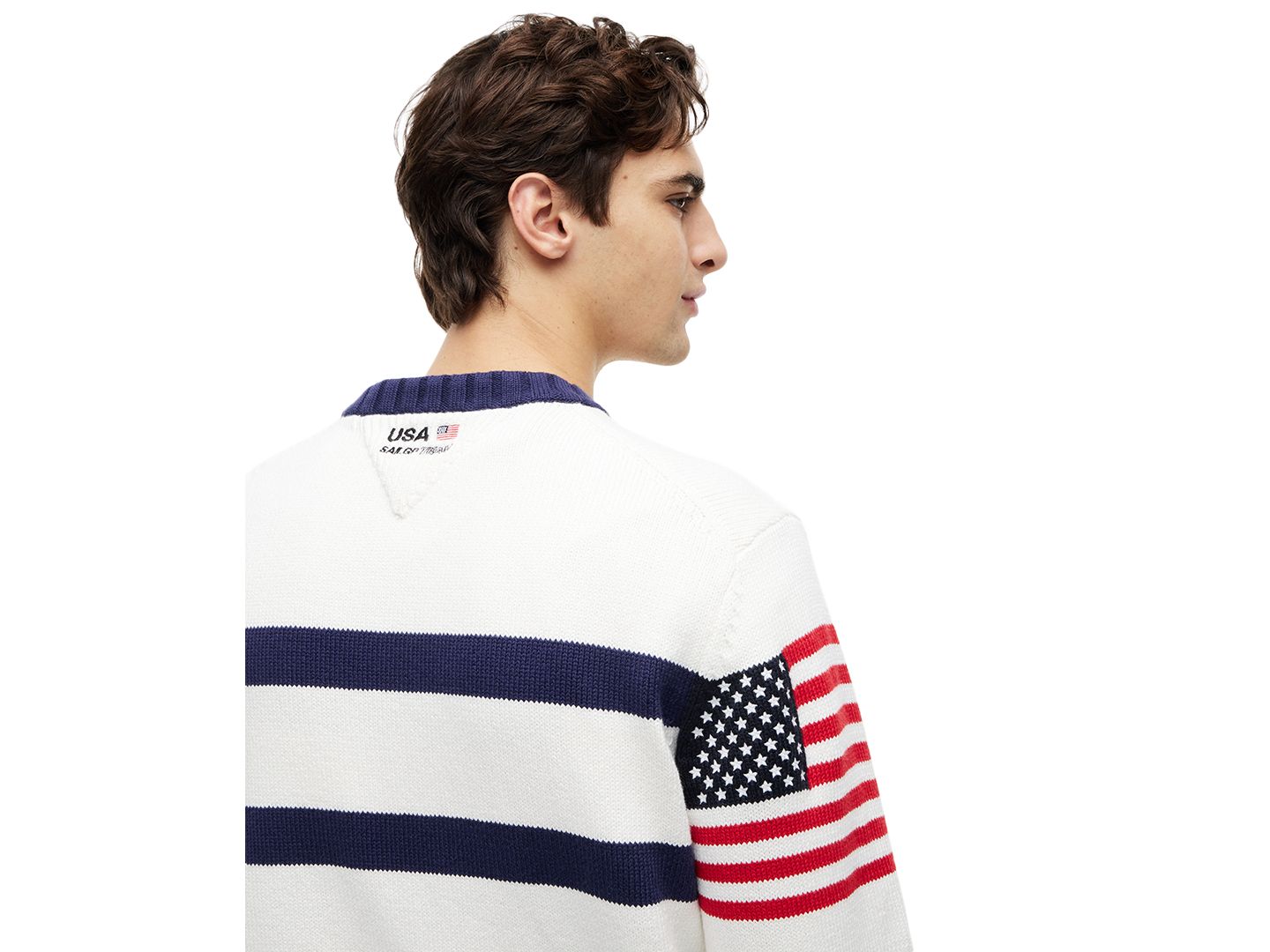 Мужской свитер Tommy Hilfiger x U.S. SailGP Stripe Crewneck, цвет: Экрю / Тёмно-синий — фото 3