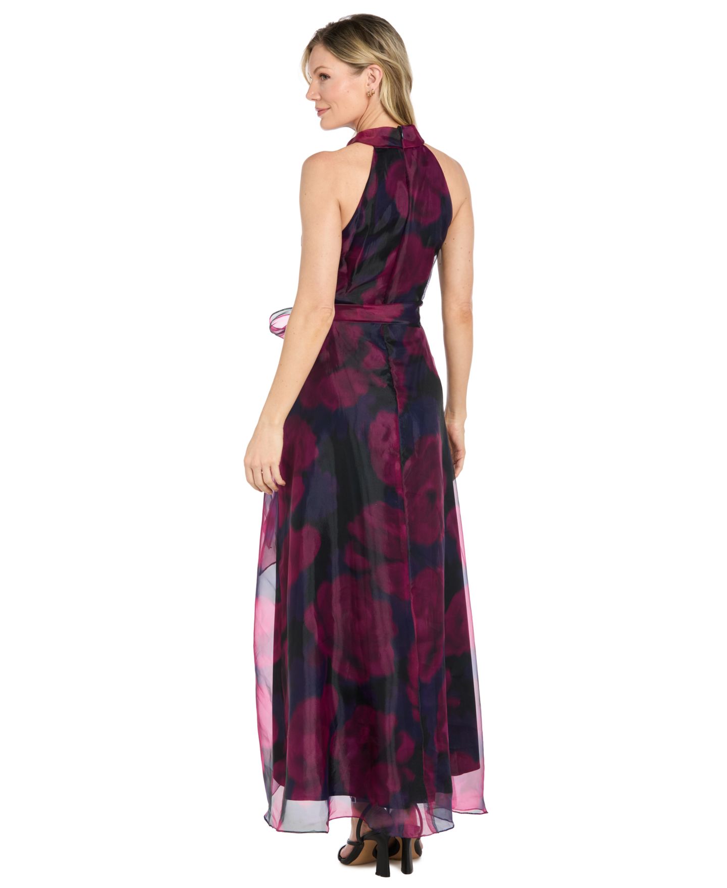 Женское платье R & M Richards Long Organza Low Halter, цвет: Чёрный / Пурпурный — фото 3