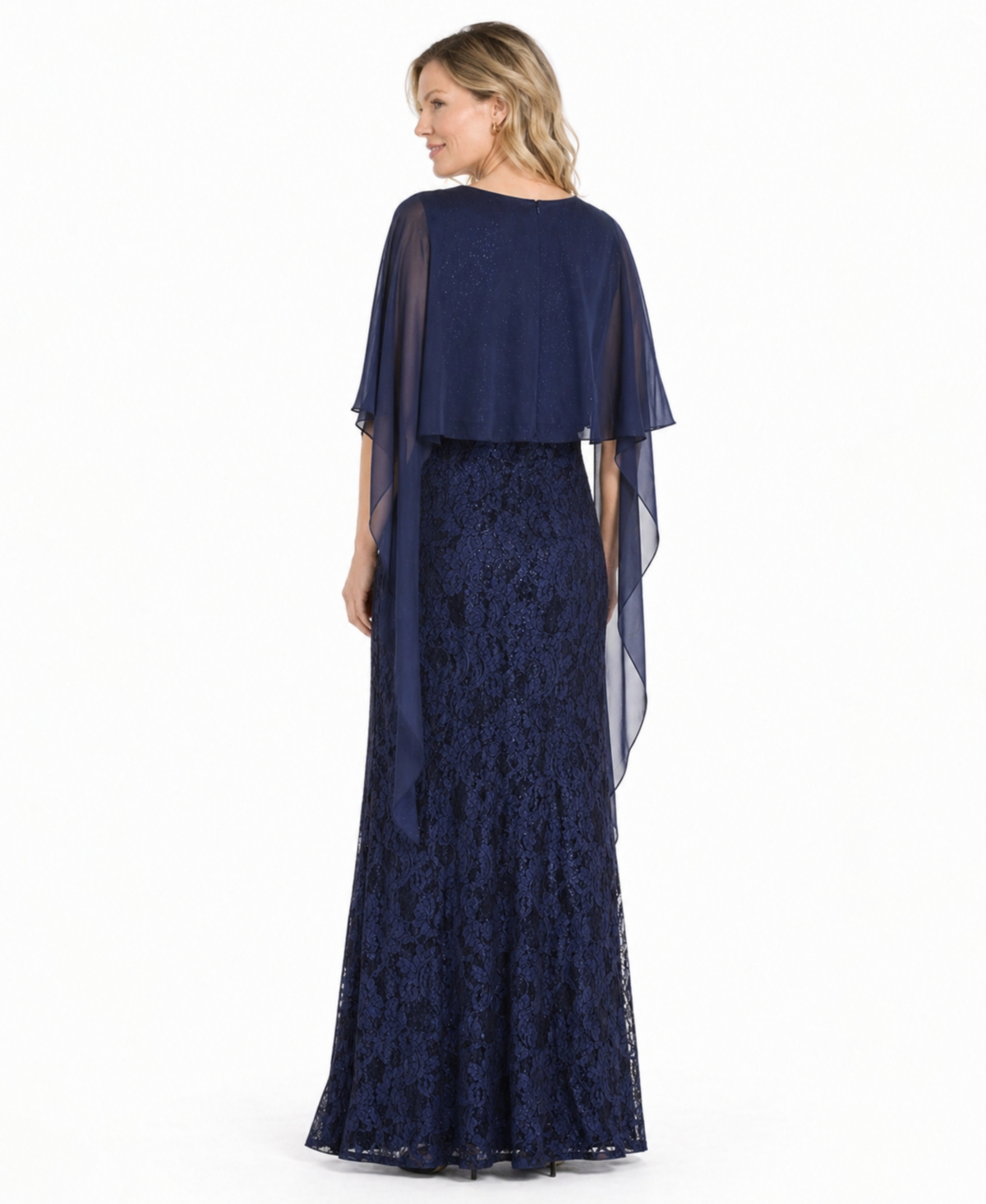 R & M Richards Women's Long Glitter Lace Boat Dress