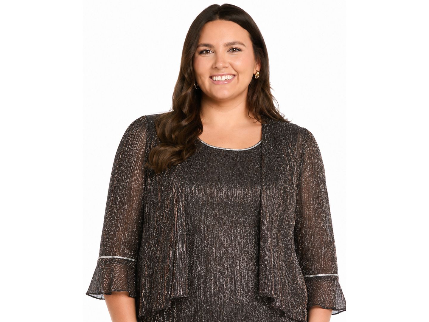Женские платья R & M Richards Plus Size Scoop Neck Dress & Open-Front Jacket, 2-Piece Set, цвет: Чёрный медный серебряный — фото 3