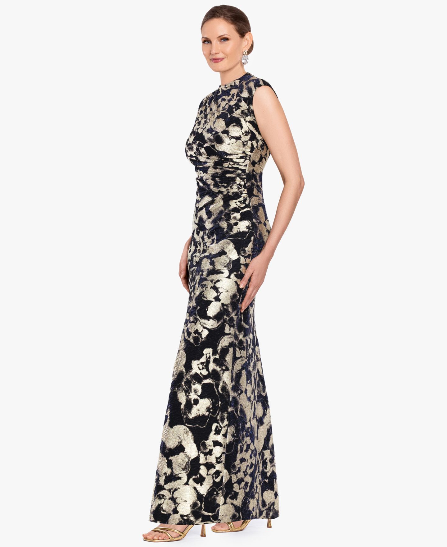 Женское платье Betsy & Adam Mock Neck Gown, цвет: Тёмно-синий золотой — фото 2