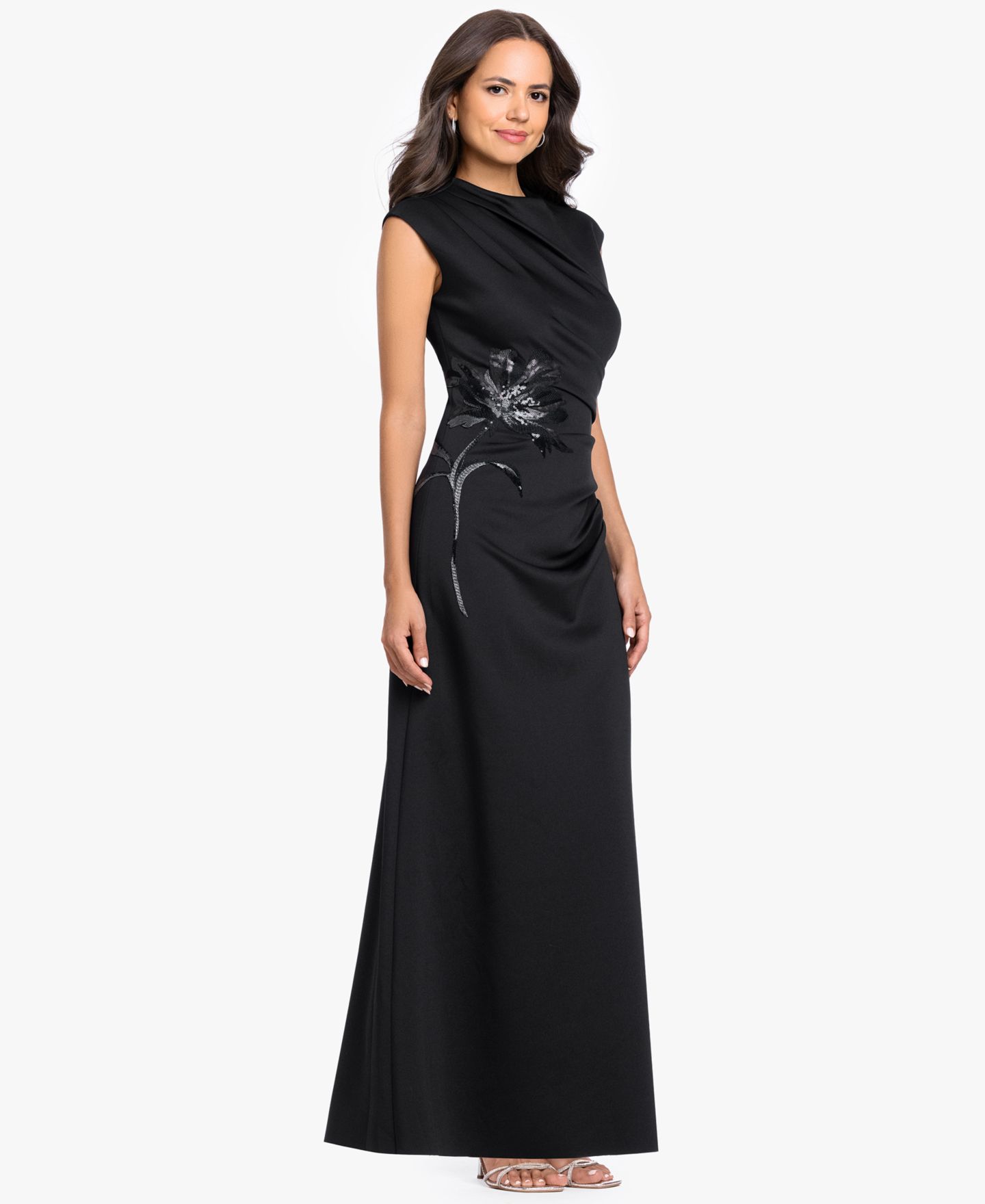 Женские платья Betsy & Adam Petite Mock-Neck Gown, цвет: Чёрный — фото 2