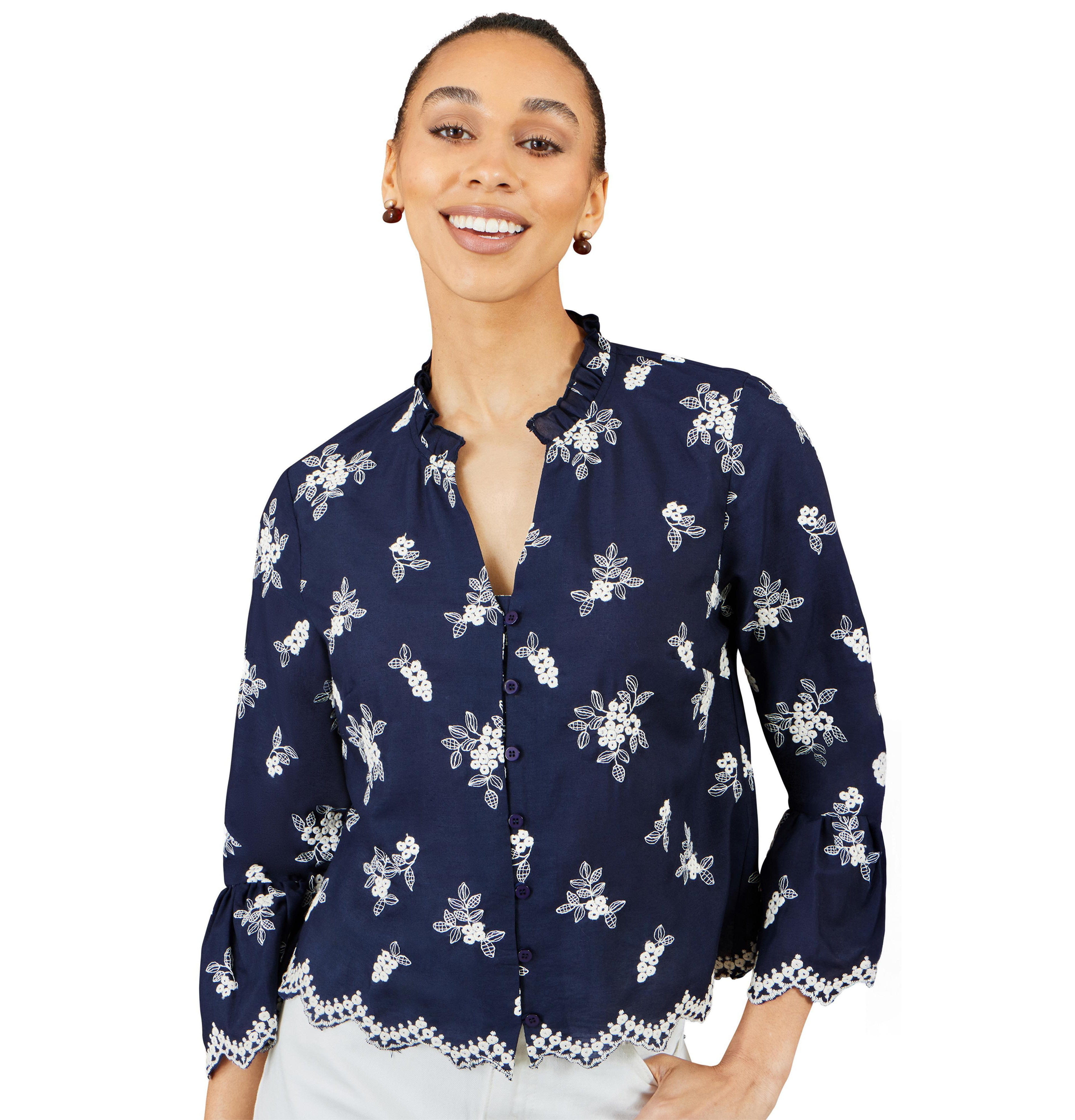 Yumi Women's Fluted Sleeves V-Neck Shirt
