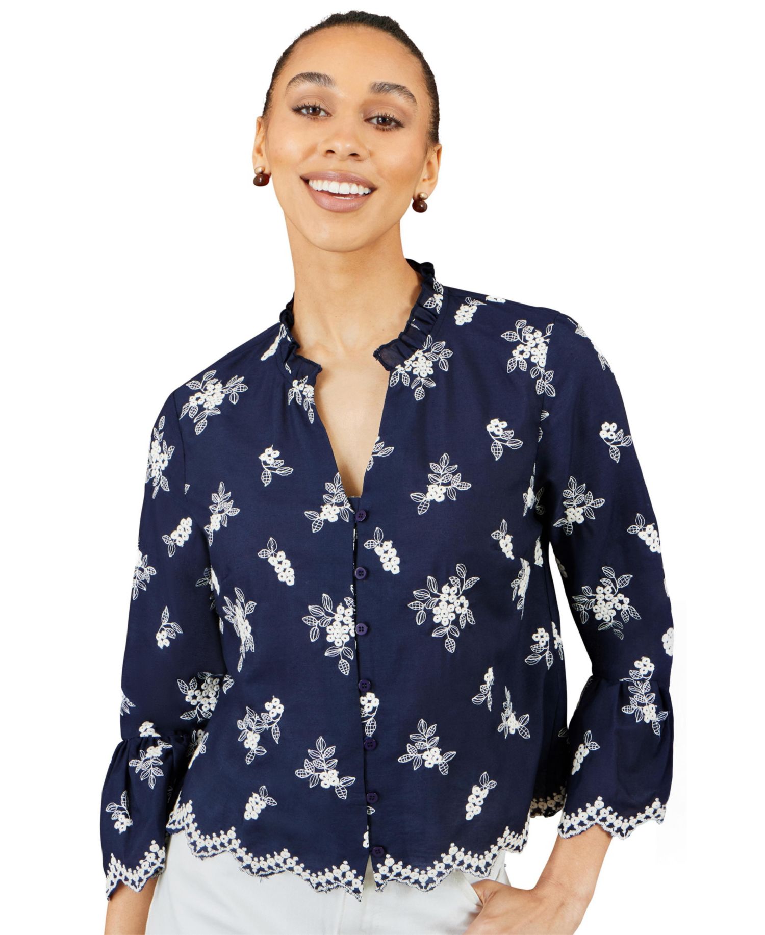 Women's Fluted Sleeves V-Neck Shirt