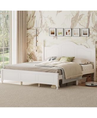  King Size Retro Wave Platform Bed Frame with Wooden Slats