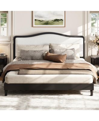 King Size Platform Bed with Upholstered Headboard