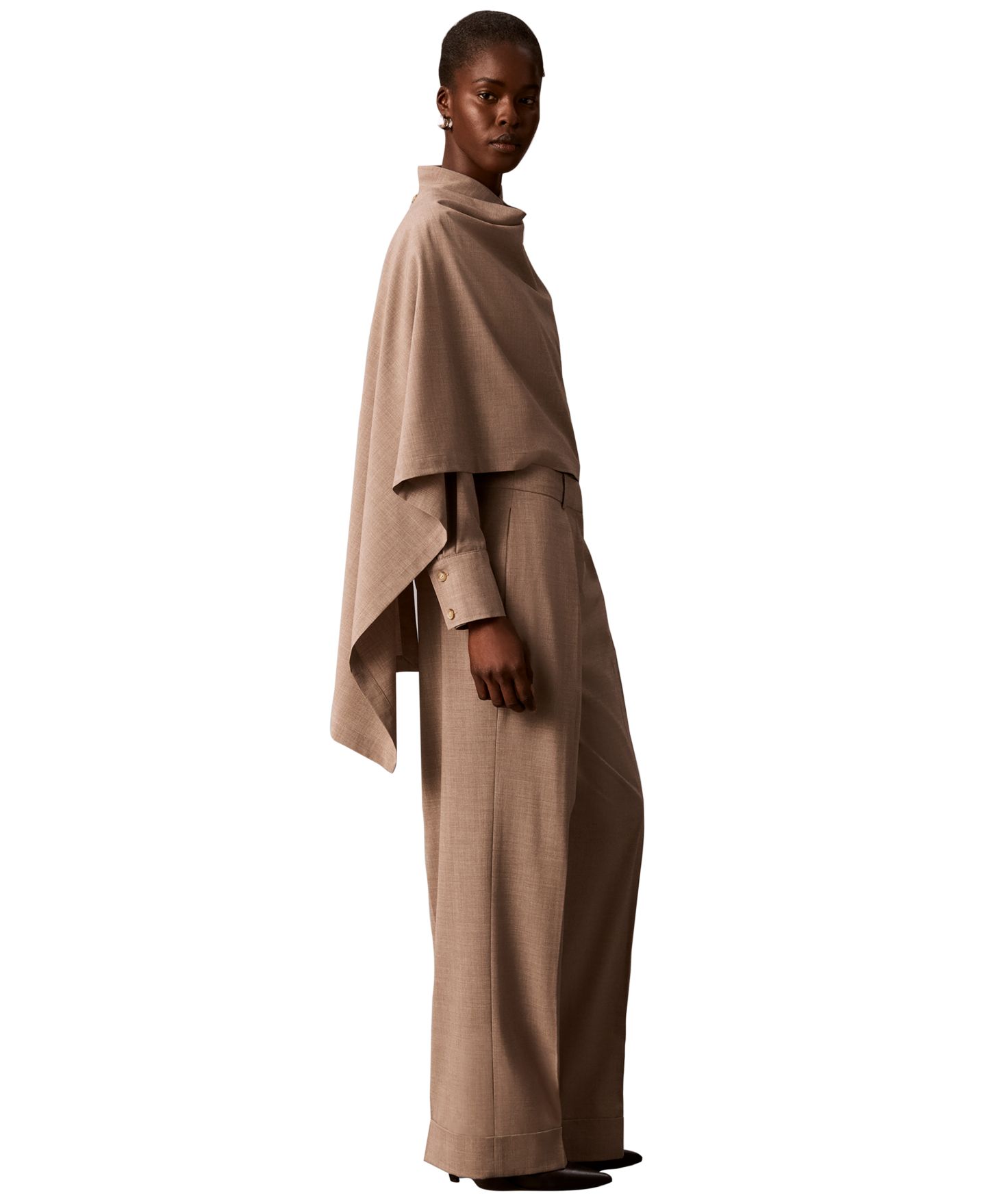 Женские брюки Calvin Klein High-Rise Wide-Leg Pleated, цвет: Железный меланжевый, вариант 1 — фото 10