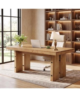  Executive Desk, Solid Wood Computer Desk with Large Tabletop, Farmhouse Writing Conference Table Workstation for Home Office