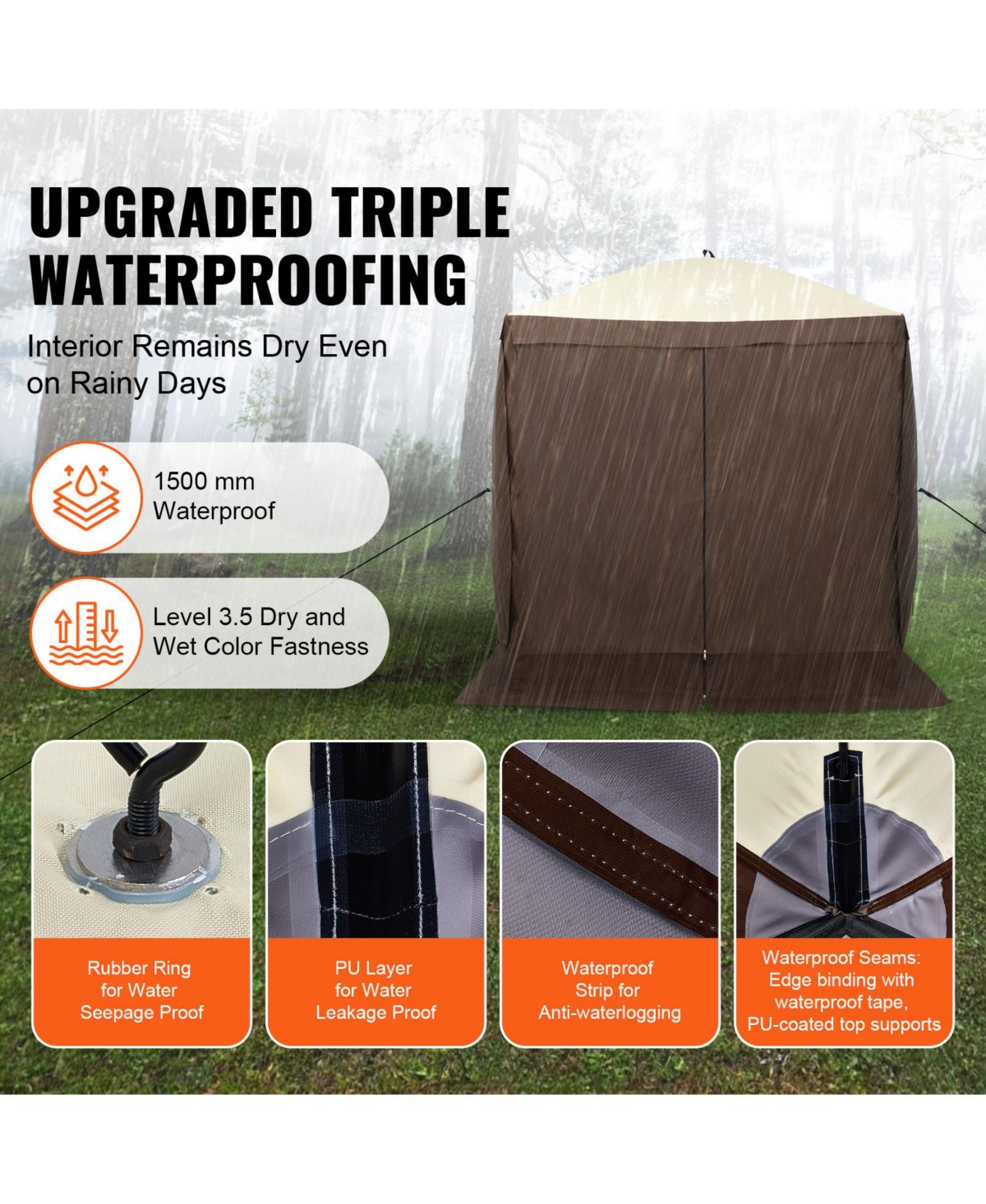 Vevor Pop Up Gazebo Tent Pop-Up Screen Tent 4 Sided Canopy Sun Shelter Brown