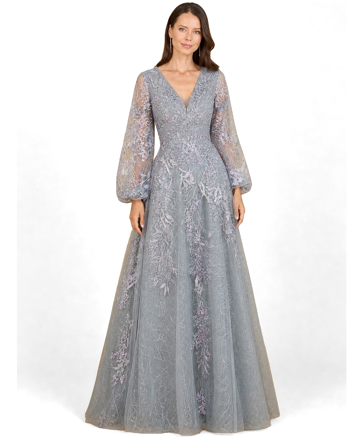 Lara Women's V Neckline Balloon Sleeve Gown