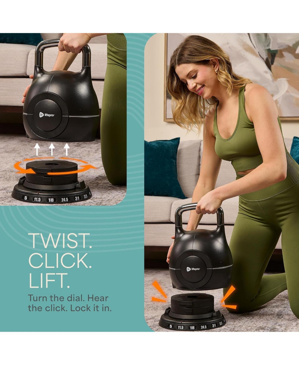 Lifepro PowerStone Adjustable Kettlebell – 3.5 to 22.5 lb 7-in-1 Weight Set with Quick-Select Dial for Full-Body Workouts