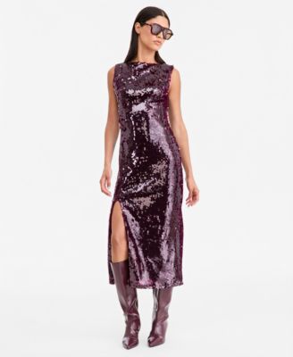 Women's Sequin Side-Slit Sleeveless Midi Dress