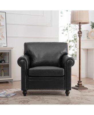Modern PU Leather Rolled Arm Sofa with Birch Wood Legs