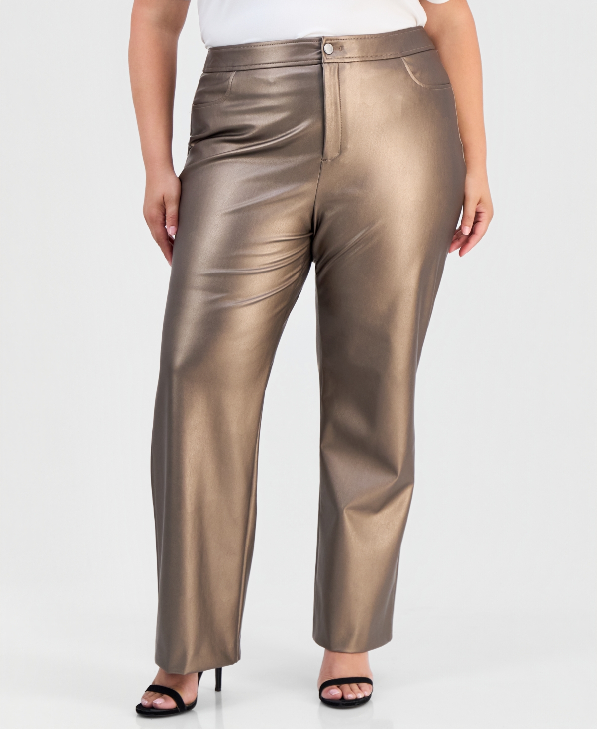 Anne Klein Plus High-Waist Metallic Bootcut Pants