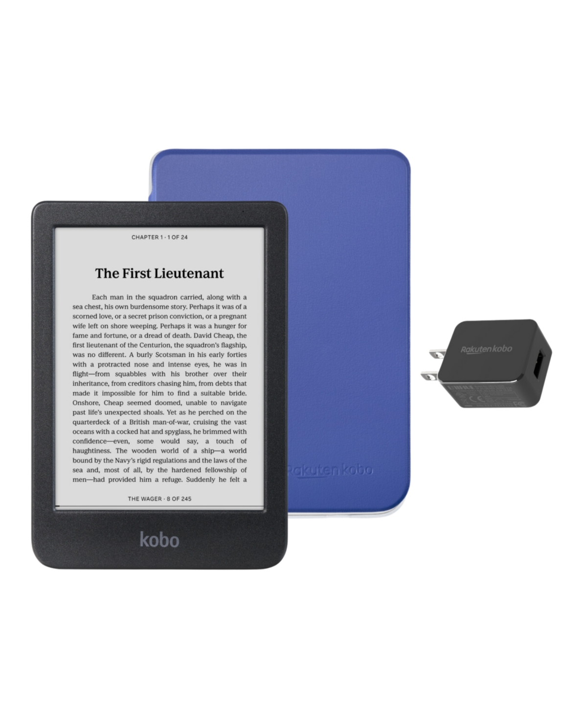 Kobo Clara 16GB Bw eReader with Cobalt Basic SleepCover Case and Ac Bundle - Cobalt blue