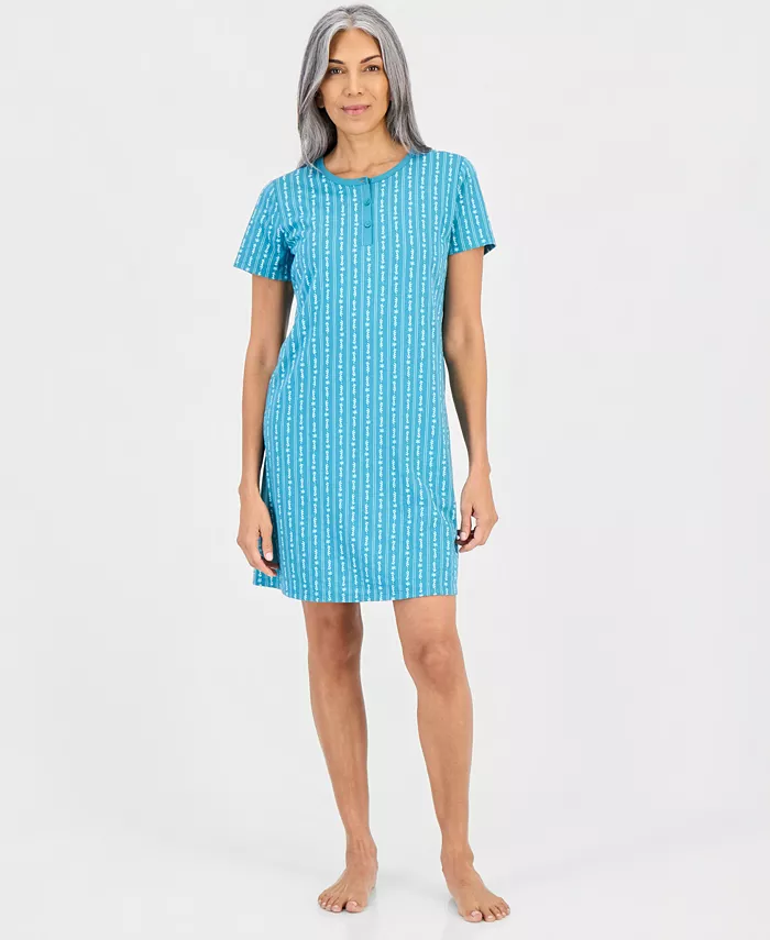 Women's Cotton Printed Henley Sleepshirt - thumbnail 5