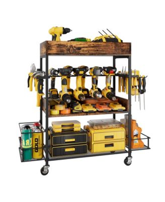 4 Tier Rolling Tool Cart With Drill Rack Hooks Shelves