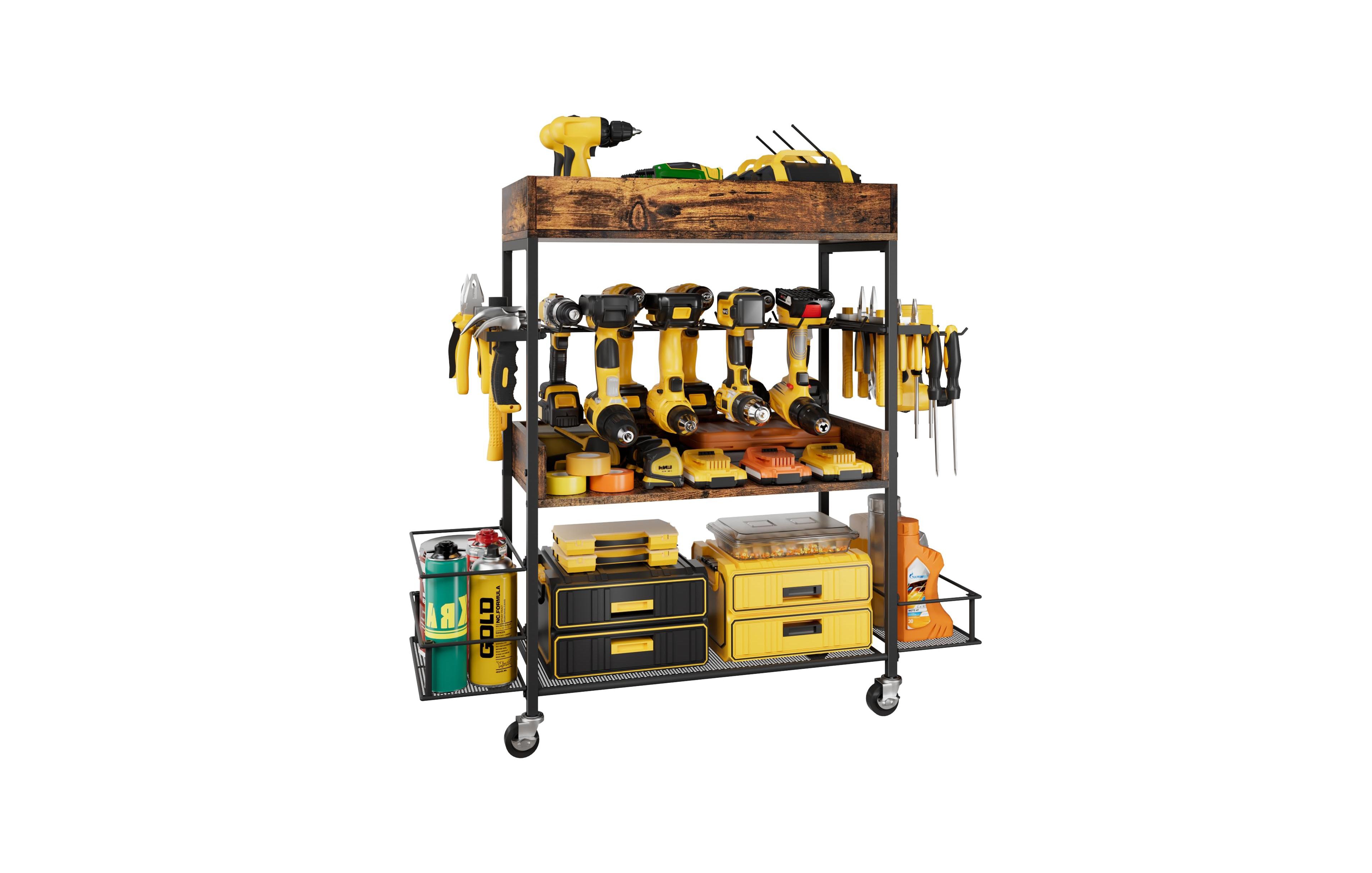 Xdovet 4 Tier Rolling Tool Cart With Drill Rack Hooks Shelves