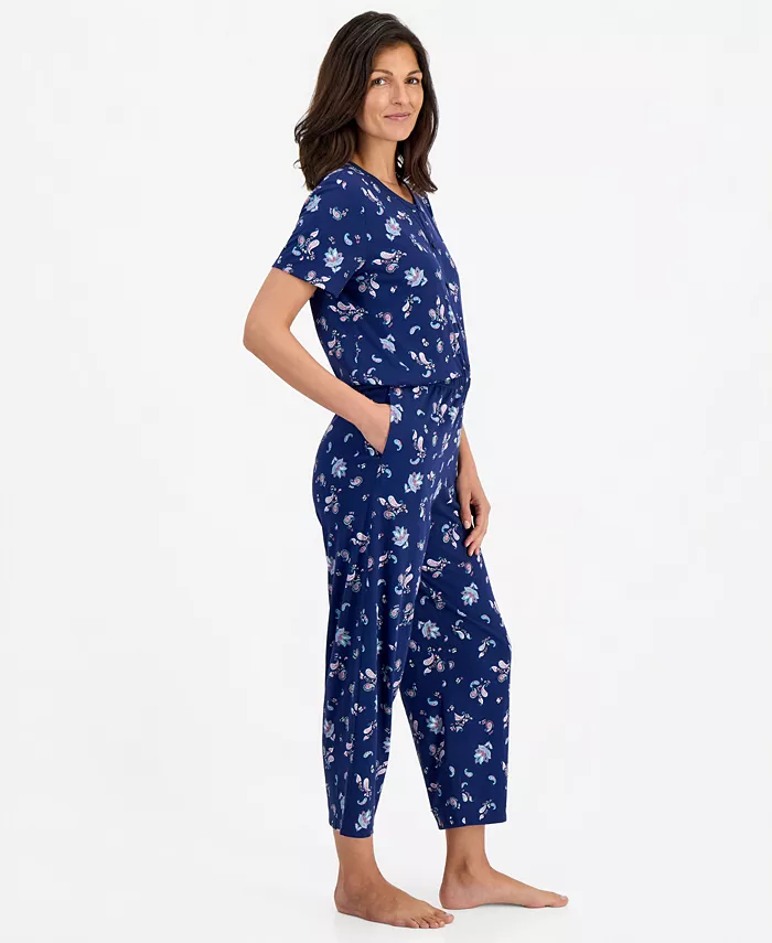 Women's 2-Piece Cotton Printed Cropped Pajama set - thumbnail 9