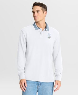 Men's White Milano Cortina 2026 Winter Olympics Tipped Long Sleeve Polo Shirt