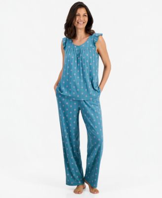 Women's Cotton-Blend Pointelle Flutter Tank Pajama Set