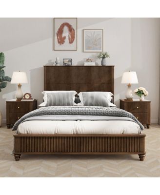 Solid Wood Platform Bed Frame with Tall Headboard