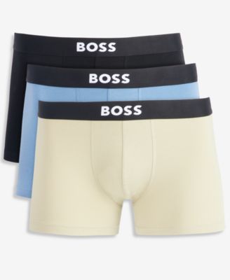 Men's Boss One Cotton-Blend Exposed Logo Waistband Trunks, 3-Pack