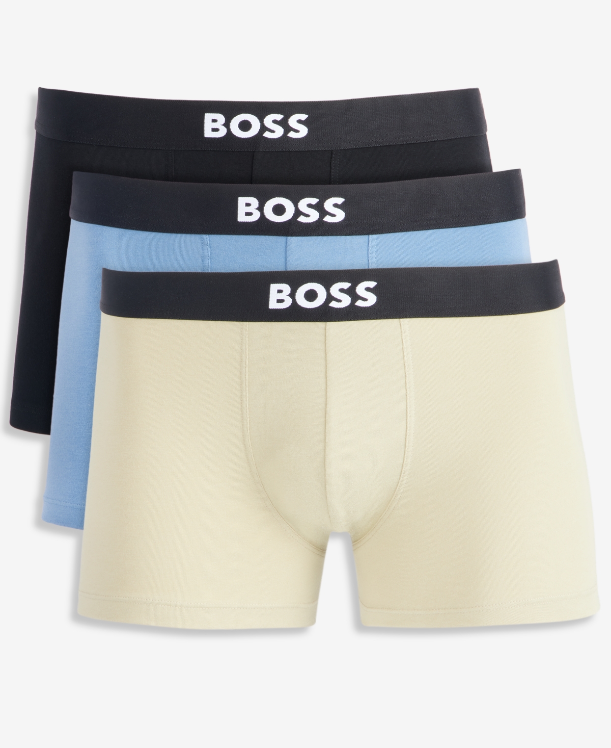 Boss by Hugo Men's One Cotton-Blend Exposed Logo Waistband Trunks, 3-Pack