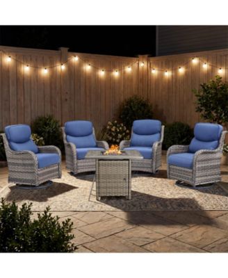 5 Pieces Fire Pit Patio Furniture Set 4 Thick Cushioned Swivel Chairs with Fire Pit Table Outdoor Conversation Set