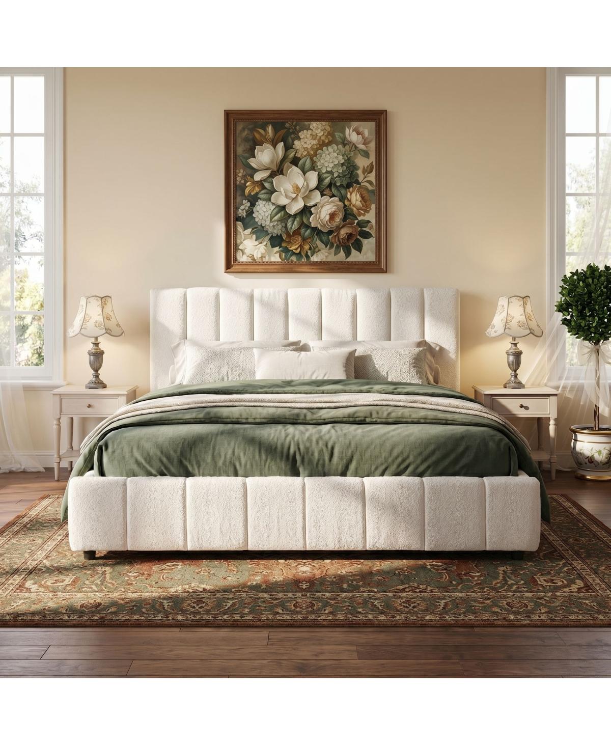 Streamdale Furniture King Size Boucle Upholstered Bed Frame with Thick Headboard