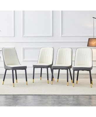 Modern Dual-Tone PU Leather Dining Chairs with Metal Legs (Set of 4)