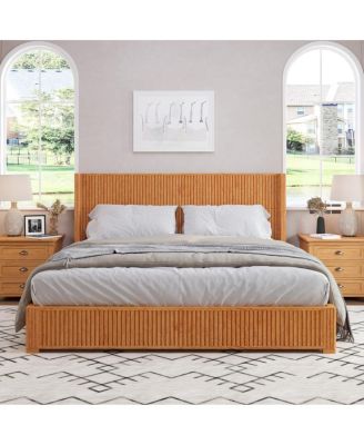 Solid Wood King Platform Bed Frame with Headboard Easy Assembly