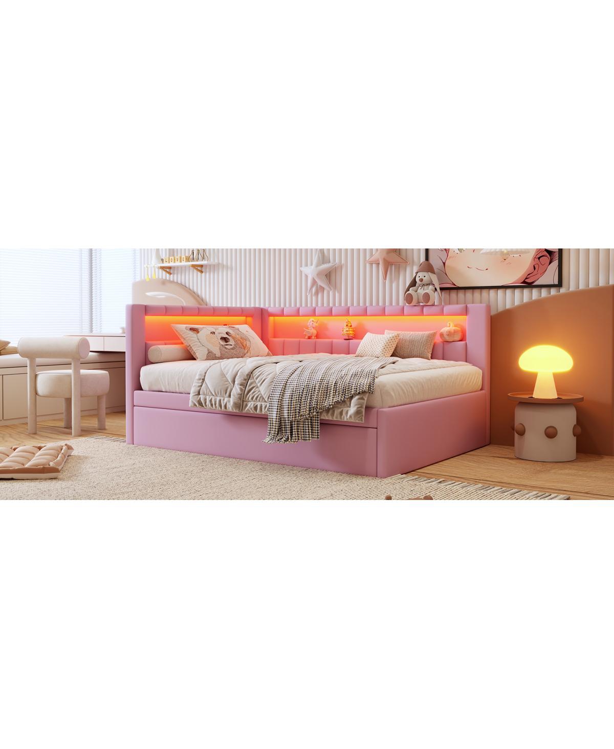 Streamdale Furniture Full Size Upholstered Platform Bed with Led Usb Ports and Trundle