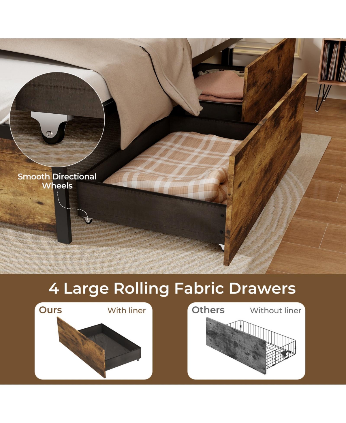 Gouun Bed Frame with Drawers Led Lights and Usb Ports