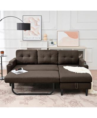  75'' Modern Fabric Sofa with Storage and Comfortable PP Cotton Cushions