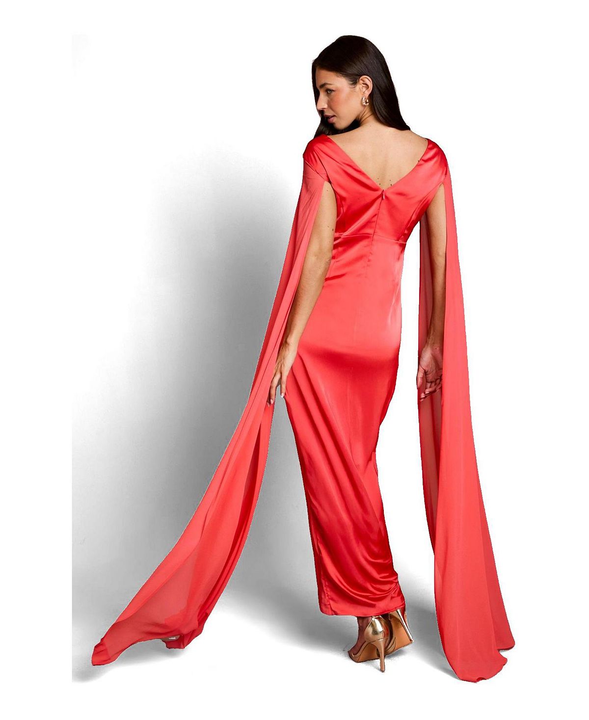 Coast Women's Cape Sleeve V-Neck Satin Maxi Dress view 3 — MAYCSS fashion products
