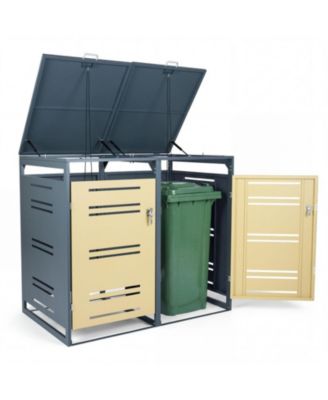 Outdoor Galvanized Steel Garbage Bin Storage Shed for 2 Trash Cans