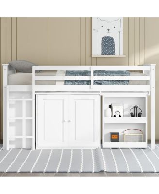  Twin Loft Bed with Storage Desk and Ladder